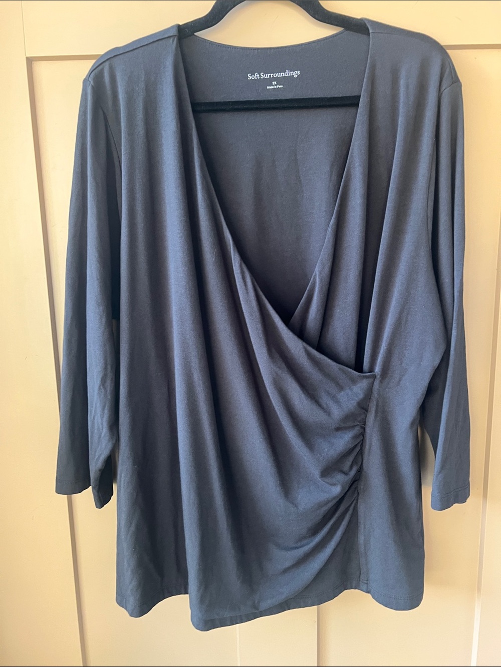 Soft Surroundings Black 2X Cotton Wrap-Style Long Sleeve Top